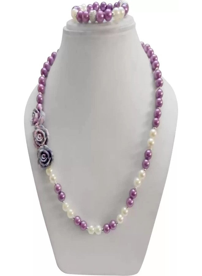 Coco Candy Purple & White Floral Necklace & Bracelet - Image 2