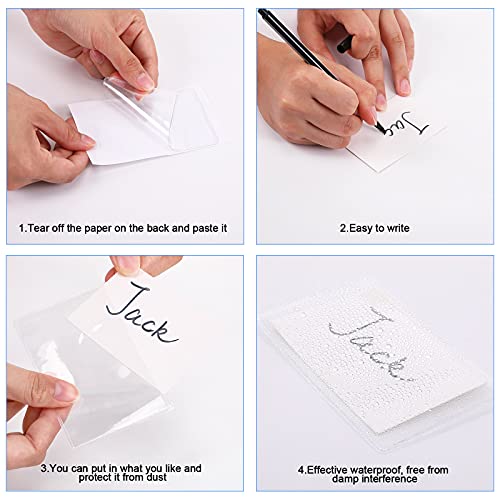Outus 200 Sets Self Adhesive Index Card Pockets with Blank Cards 4 x 2.5 Clear Adhesive Pockets Label Holders Bin Labels for Storage Bins Organizing Box Drawer - Image 4