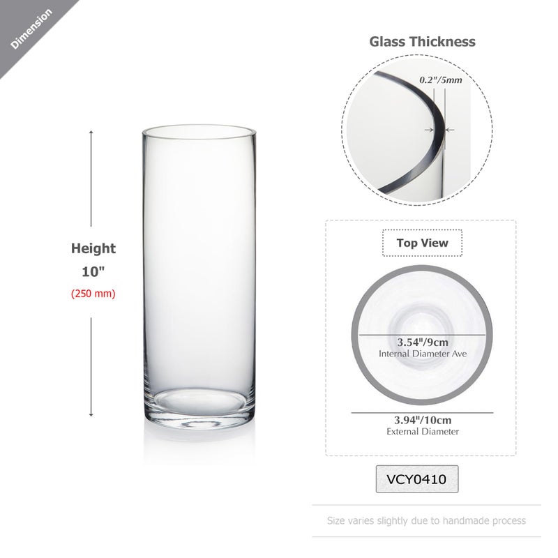 WGVI Quality Thick Weighted Clear Cylinder Glass Vases, 4" W x 10" H, Flower Arrangement Floating Candle Holders Wedding Centerpieces Terrarium Planter Floral Pen Brush Storage Container, 1 Piece - Image 2