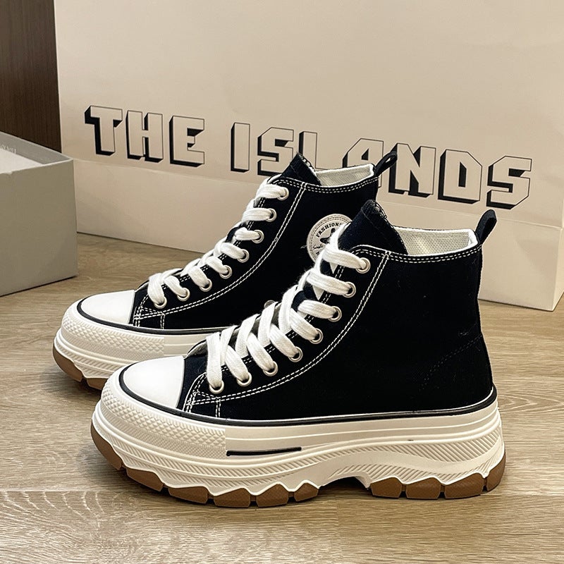 Spring Canvas High-Top Sneakers for Women Black 