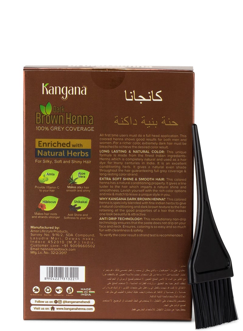 KANGANA Pure & Natural Dark Brown Henna Powder (60g) – Hair Color with 100% Brown Coverage – Nourishment And Hydration – No Ammonia Herbal Mehandi Powder  - Image 2