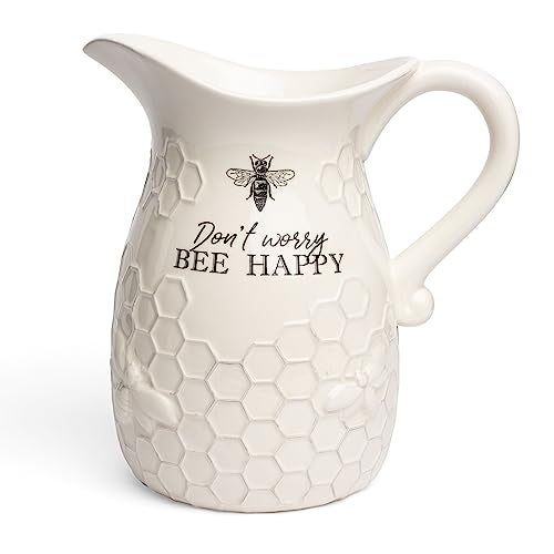 Young's Inc. Ceramic Water Pitcher - Large Serving Pitcher for Iced Tea, Coffee, and Cold Drinks - Ideal for Family Gatherings, Dinner Parties, and Brunches - 9" x 9" x 10" - Don't Worry Bee Happy - Image 1