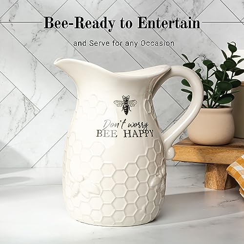 Young's Inc. Ceramic Water Pitcher - Large Serving Pitcher for Iced Tea, Coffee, and Cold Drinks - Ideal for Family Gatherings, Dinner Parties, and Brunches - 9" x 9" x 10" - Don't Worry Bee Happy - Image 2