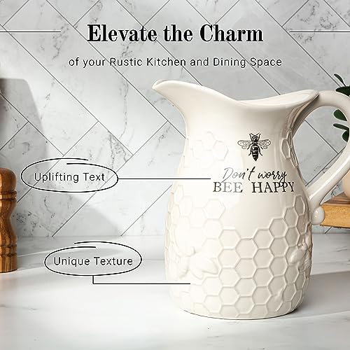 Young's Inc. Ceramic Water Pitcher - Large Serving Pitcher for Iced Tea, Coffee, and Cold Drinks - Ideal for Family Gatherings, Dinner Parties, and Brunches - 9" x 9" x 10" - Don't Worry Bee Happy - Image 3