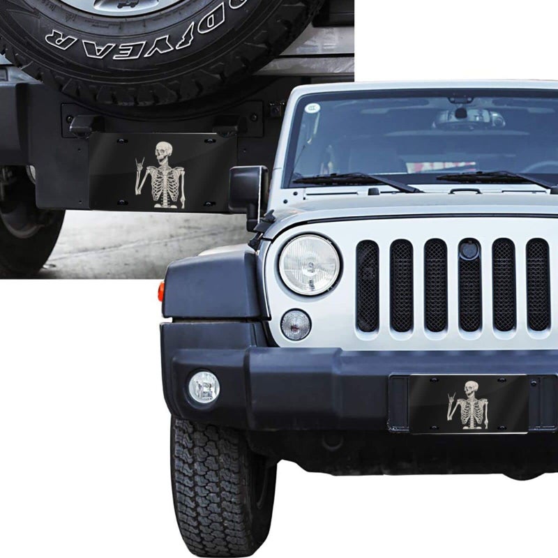 HANGWWZQ Skull Human Skeleton Posing Isolated Over Front License Plate Aluminum Decorative License Plates Funny Metal Car Plate 6"X12" Novelty Vanity Tag Cover with 4 Holes Car Decor Accessory - Image 4