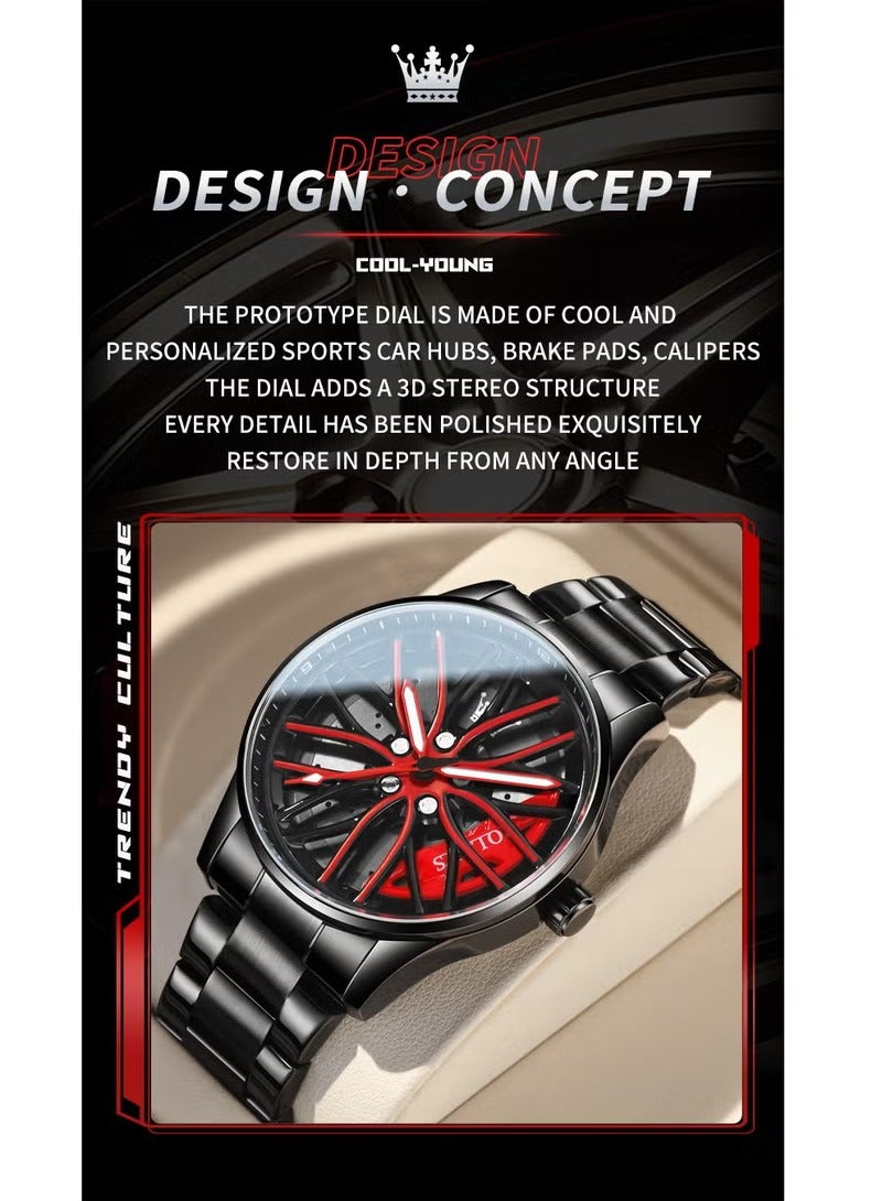 أوليفز ساعات رجالية عصرية من الستانلس ستيل كوارتز مقاومة للماء ساعة تناظرية 42 مم سوداء 9937 - Image 5