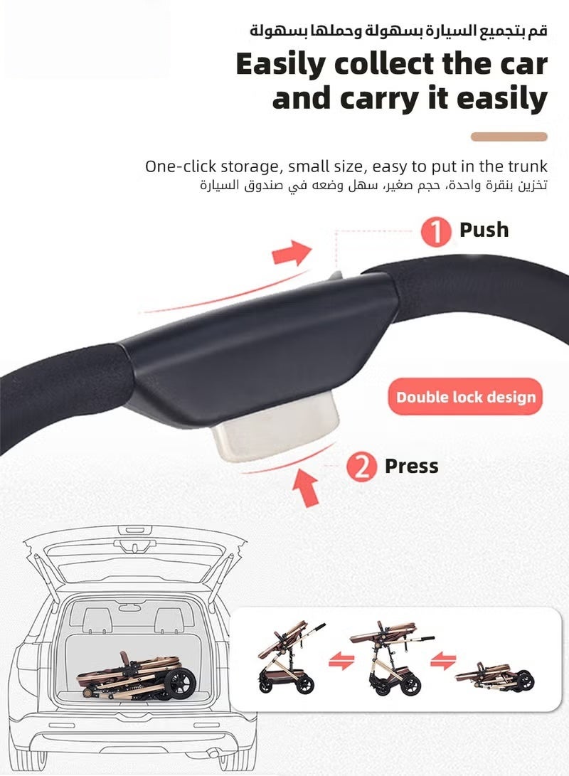 HOOKOR 3-In-1 Lightweight Stroller,Multifunctional Travel Cabin,One-Hand Folding Baby Strollers for Newborn, Infant,Babies,Kids with Dinner Plate,Cooling Mat,Mosquito Net and Other Accessories - Image 5