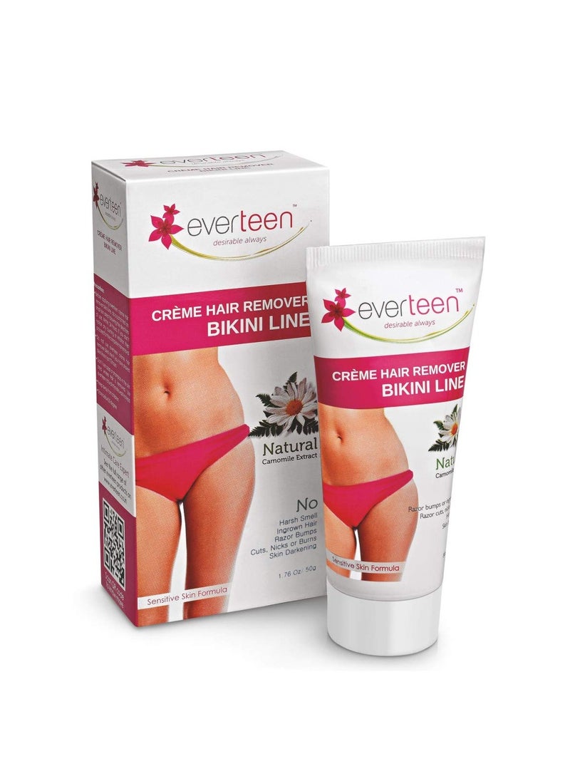 everteen everteen NATURAL Hair Removal Cream with Chamomile for Bikini Line & Underarms in Women and Girls | No Harsh Smell, No Skin Darkening, No Rashes | 2 Packs 50 g Each with Spatula and Coin Tissues  - Image 1