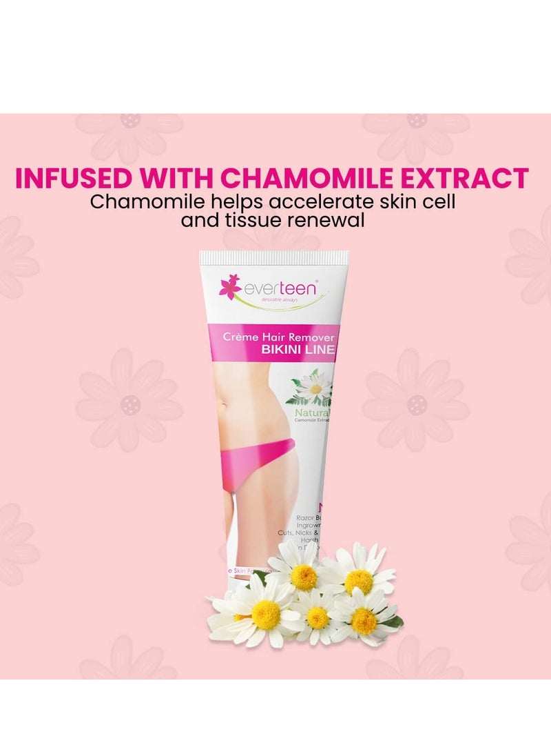 everteen everteen NATURAL Hair Removal Cream with Chamomile for Bikini Line & Underarms in Women and Girls | No Harsh Smell, No Skin Darkening, No Rashes | 2 Packs 50 g Each with Spatula and Coin Tissues  - Image 4