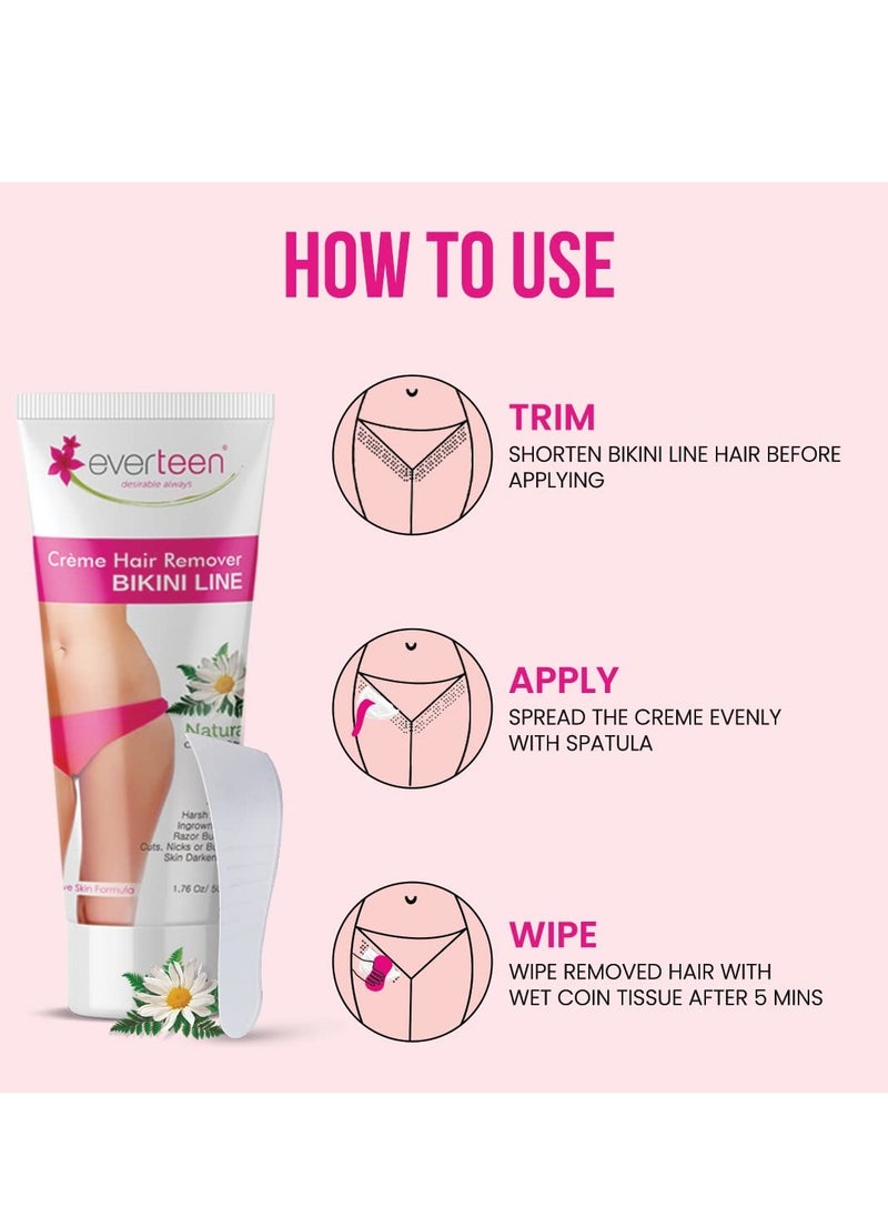 everteen everteen NATURAL Hair Removal Cream with Chamomile for Bikini Line & Underarms in Women and Girls | No Harsh Smell, No Skin Darkening, No Rashes | 2 Packs 50 g Each with Spatula and Coin Tissues  - Image 5