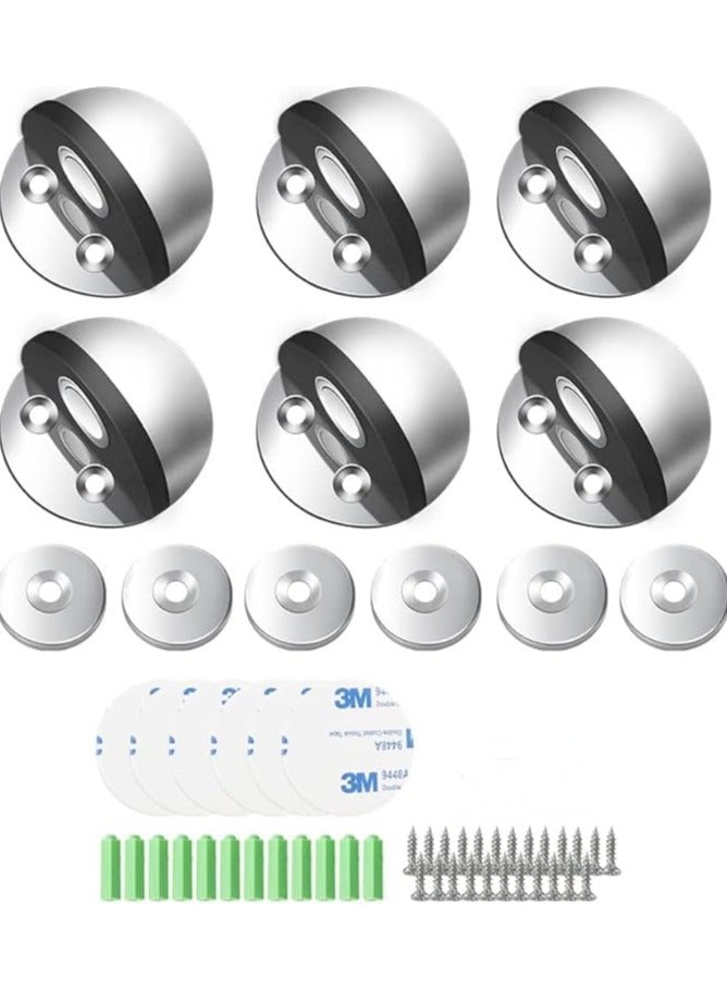 homeChi Magnetic Door Stoppers 6 Pcs, Stainless Steel Door Stops with Rubber Bumper, Floor Mounted Half Moon Door Stops with Screws and 3M Self-Adhesive Pads, Durable for Wall Door Protection (Silver) - Image 1