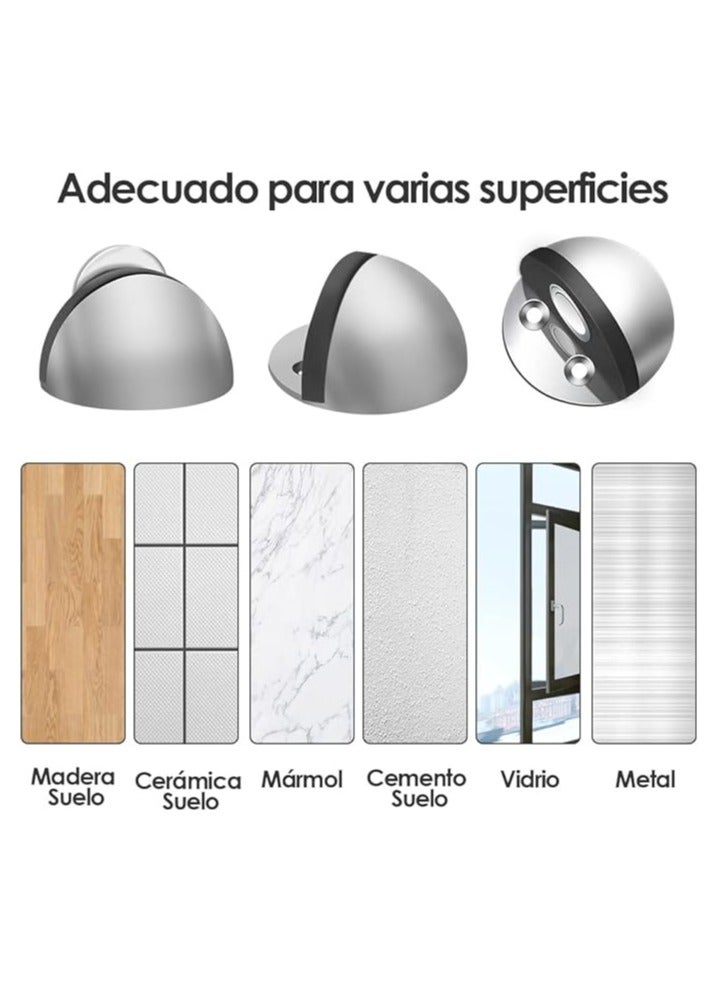 homeChi Magnetic Door Stoppers 6 Pcs, Stainless Steel Door Stops with Rubber Bumper, Floor Mounted Half Moon Door Stops with Screws and 3M Self-Adhesive Pads, Durable for Wall Door Protection (Silver) - Image 5