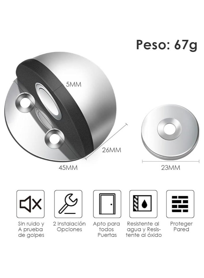 homeChi Magnetic Door Stoppers 6 Pcs, Stainless Steel Door Stops with Rubber Bumper, Floor Mounted Half Moon Door Stops with Screws and 3M Self-Adhesive Pads, Durable for Wall Door Protection (Silver) - Image 4