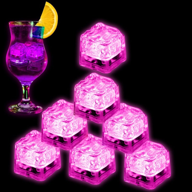 Nonley Light Up Ice Cubes for Drinks 12 PCS Pink LED Ice Cubes Liquid Activated Glow in The Dark Waterproof Ice Cubes for Home Bar Supplies Summer Party Wedding Decor 