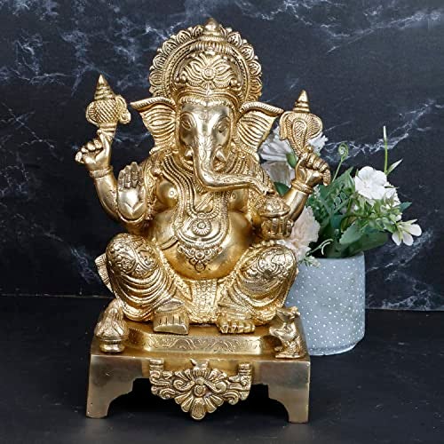 ARTVARKO Brass Ganesha Idol Mangalkari Sitting Ganesh Bhagwan Large Statue God Ganpati Murti for Home Pooja Entrace Décor Good Luck Vastu Decoration Showpiece 11 Inch - Image 1