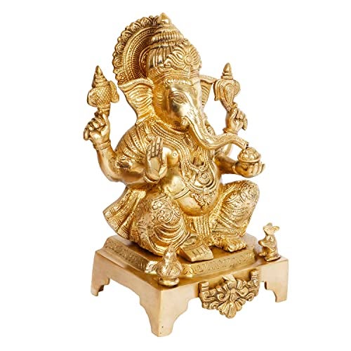 ARTVARKO Brass Ganesha Idol Mangalkari Sitting Ganesh Bhagwan Large Statue God Ganpati Murti for Home Pooja Entrace Décor Good Luck Vastu Decoration Showpiece 11 Inch - Image 3