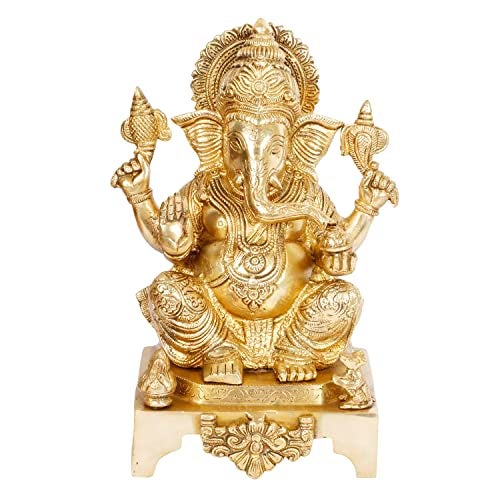 ARTVARKO Brass Ganesha Idol Mangalkari Sitting Ganesh Bhagwan Large Statue God Ganpati Murti for Home Pooja Entrace Décor Good Luck Vastu Decoration Showpiece 11 Inch - Image 2