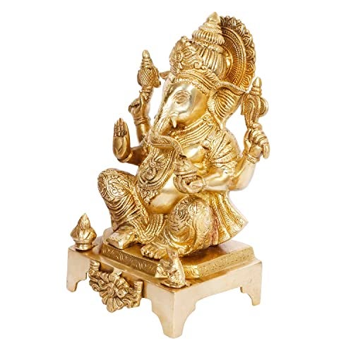ARTVARKO Brass Ganesha Idol Mangalkari Sitting Ganesh Bhagwan Large Statue God Ganpati Murti for Home Pooja Entrace Décor Good Luck Vastu Decoration Showpiece 11 Inch - Image 4