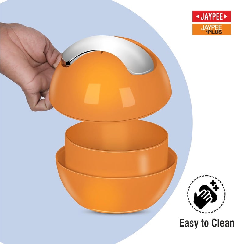 JAYPEE PLUS سلة قمامة بلاستيكية مع تشطيب كروم وقمة دوارة | سلة مهملات خفيفة الوزن ومضغوطة وأنيقة للمكتب والمنزل | برتقالي - Image 5