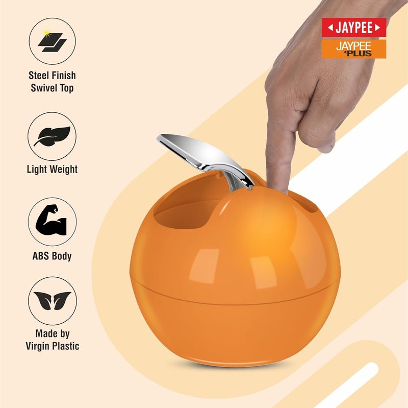 JAYPEE PLUS سلة قمامة بلاستيكية مع تشطيب كروم وقمة دوارة | سلة مهملات خفيفة الوزن ومضغوطة وأنيقة للمكتب والمنزل | برتقالي - Image 4