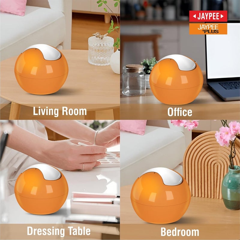 JAYPEE PLUS سلة قمامة بلاستيكية مع تشطيب كروم وقمة دوارة | سلة مهملات خفيفة الوزن ومضغوطة وأنيقة للمكتب والمنزل | برتقالي - Image 2