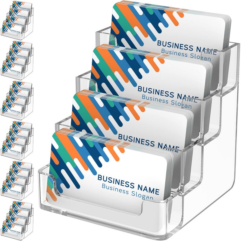 MaxGear Clear Business Card Holder, Acrylic Business Card Stand for Desk with 4 Tier, Clear Plastic Cards Display Holder for Exhibition, Home and Office, 320 Cards Capacity, 4 Pocket, 6 Pack - Image 1