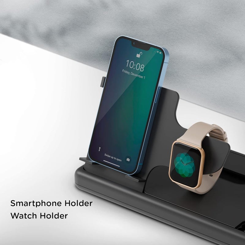 EO منظم مكتب للطاولة - حامل أقلام متعدد الوظائف، حامل هاتف، حامل ساعة - منظم قرطاسية أنيق للدراسة، المكتب، هدايا الشركات، هدايا الموظفين (أسود فلابي) - Image 3