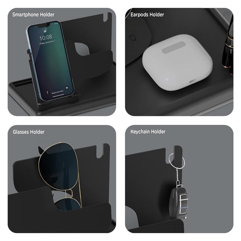 EO منظم مكتب للطاولة - حامل أقلام متعدد الوظائف، حامل هاتف، حامل ساعة - منظم قرطاسية أنيق للدراسة، المكتب، هدايا الشركات، هدايا الموظفين (أسود فلابي) - Image 4