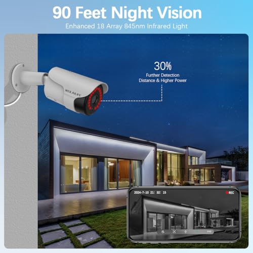 WEILAILIFE 【90ft Super Night Vision】 Wired Security Camera System, Home Video Security Cameras Systems, POE DVR Surveillance Kits - Image 3