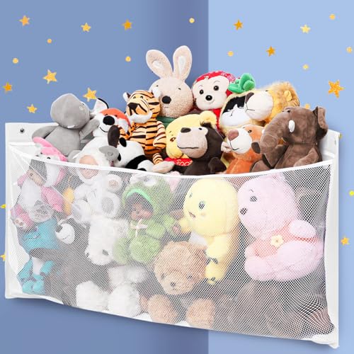 ANROYE Large Corner Stuffed Animal Storage Kids Plushies Toy White Wall Hammock for Girls Room Baby Squishmallow Holder for Nursery Organizer Idea for Bear Hanging Display Boy Gift - Image 1