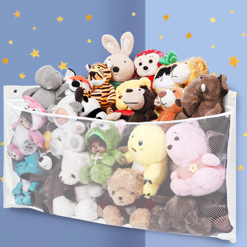ANROYE Large Corner Stuffed Animal Storage Kids Plushies Toy White Wall Hammock for Girls Room Baby Squishmallow Holder for Nursery Organizer Idea for Bear Hanging Display Boy Gift - Image 2