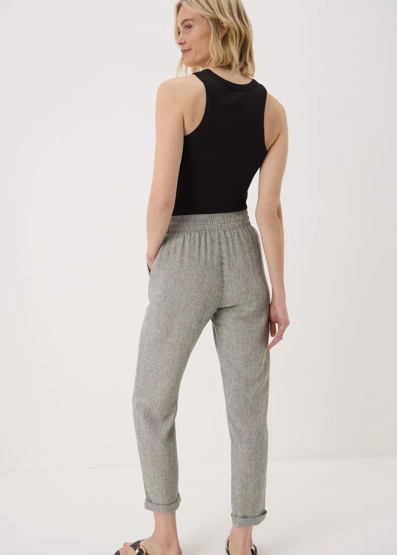 Matalan Black Linen Blend Stripe Tapered Trousers