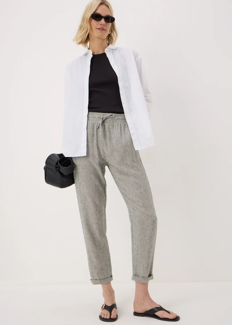 Matalan Black Linen Blend Stripe Tapered Trousers