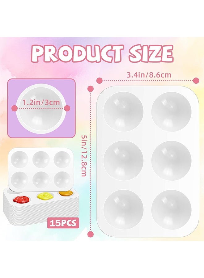 HY 15 PCS White Plastic Paint Tray Palettes, 6 Well Rectangular Watercolor Oil Palette, Paint Trays for Kids, Adult, Student Artist Craft Palettes,Painting Party, DIY Craft and Art Painting Palettes - Image 2