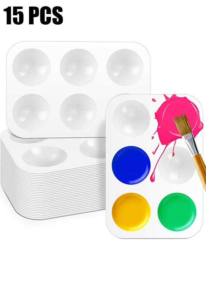 HY 15 PCS White Plastic Paint Tray Palettes, 6 Well Rectangular Watercolor Oil Palette, Paint Trays for Kids, Adult, Student Artist Craft Palettes,Painting Party, DIY Craft and Art Painting Palettes - Image 1