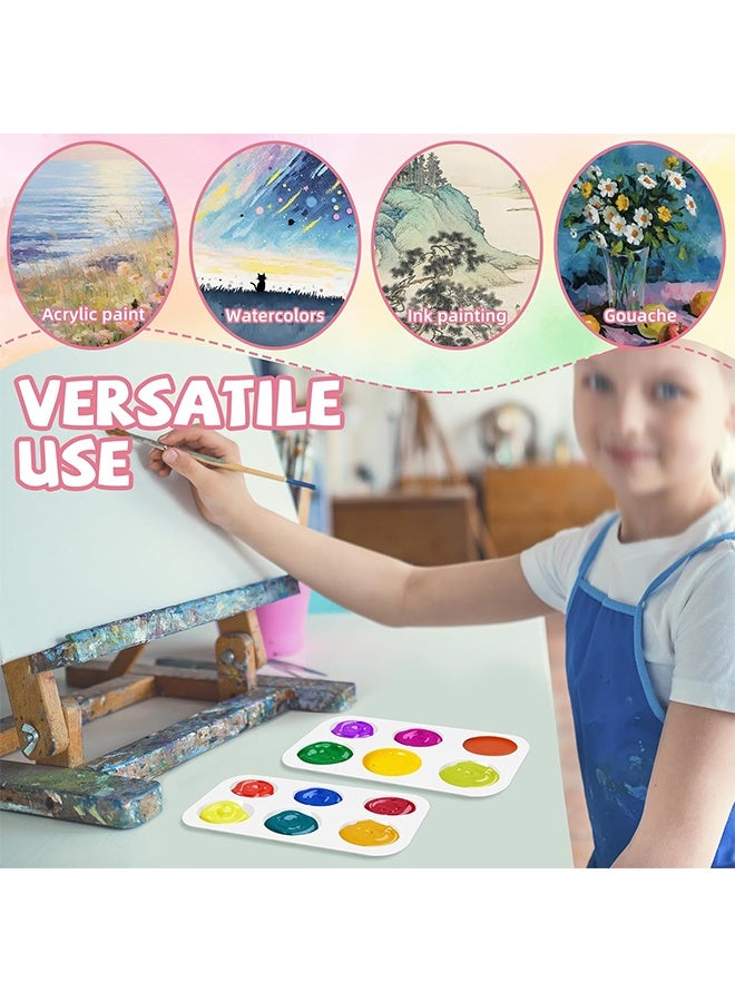 HY 15 PCS White Plastic Paint Tray Palettes, 6 Well Rectangular Watercolor Oil Palette, Paint Trays for Kids, Adult, Student Artist Craft Palettes,Painting Party, DIY Craft and Art Painting Palettes - Image 4