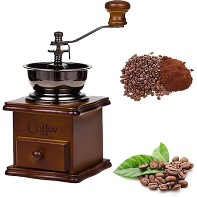 هالامودو مطحنة قهوة خشبية، مطحنة قهوة يدوية خشبية عتيقة الطراز، ضبط تروس قابل للتعديل، مطحنة قهوة مخروطية سيراميكية للمنزل والمكتب والسفر - Image 4