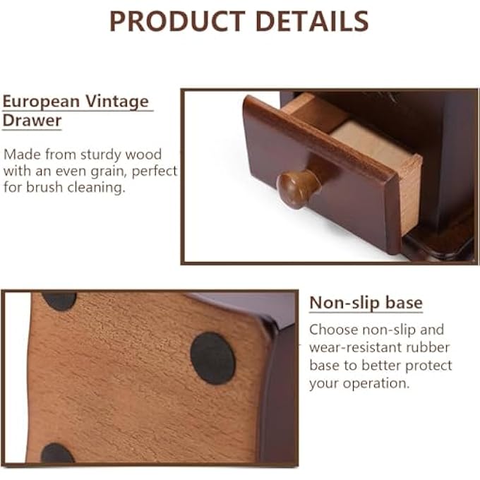 هالامودو مطحنة قهوة خشبية، مطحنة قهوة يدوية خشبية عتيقة الطراز، ضبط تروس قابل للتعديل، مطحنة قهوة مخروطية سيراميكية للمنزل والمكتب والسفر - Image 5