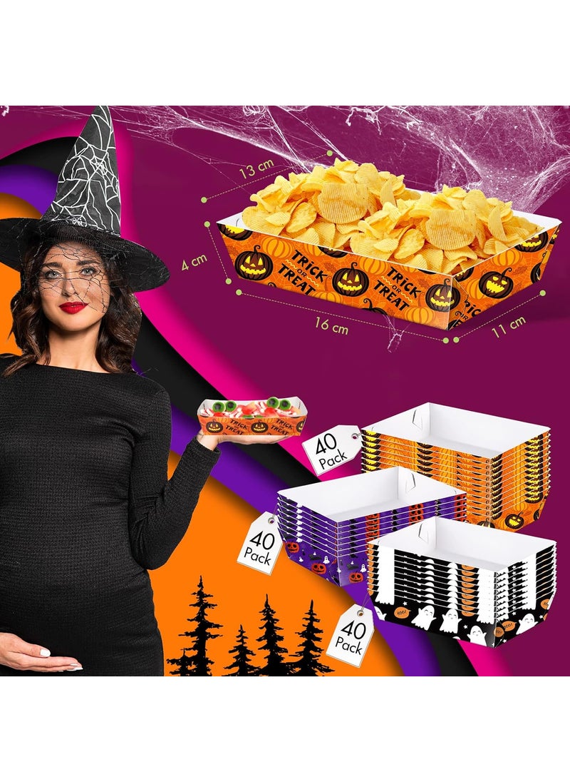 Nuenen Nuenen 120 Pieces Halloween Paper Food Trays Nacho Treat Snack Candy Holder Disposable Serving Trays for Halloween Decorations Treat Party Supplies63 x 43 x 16 Inches  - Image 3
