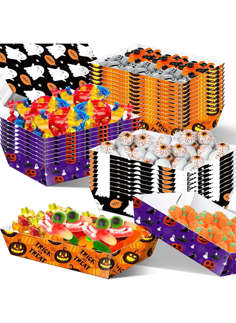 Nuenen Nuenen 120 Pieces Halloween Paper Food Trays Nacho Treat Snack Candy Holder Disposable Serving Trays for Halloween Decorations Treat Party Supplies63 x 43 x 16 Inches  - Image 1