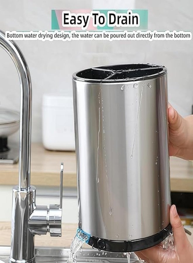 VIDORA Stainless Steel 360° Rotating Cutlery Bucket – Heavy-Duty Kitchen Utensil Organizer Drain Holes, Rust-Free Build & Easy Access, Detachable Base & Smooth for Spoons, Forks, Knives & Cooking - Image 3