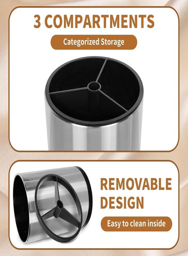 VIDORA Stainless Steel 360° Rotating Cutlery Bucket – Heavy-Duty Kitchen Utensil Organizer Drain Holes, Rust-Free Build & Easy Access, Detachable Base & Smooth for Spoons, Forks, Knives & Cooking - Image 5