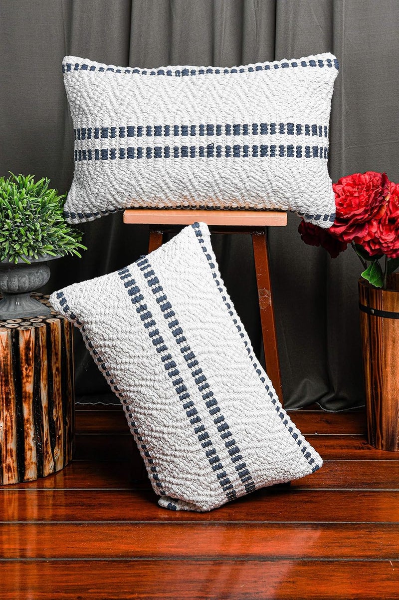 IMPEXART PVT LTD Cushion Cover 12x20 Inch Cotton Rectangle Black Strip Handmade Pillow Case for Decorative Bedroom Sofa Couch Living Room Indoor Outdoor Farm House