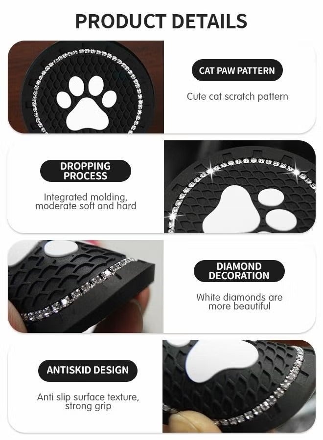 2 Pcs 7cm Bling Car Coasters,Car Interior Accessories,Universal Cup Holder Insert Coaster Anti Slip Crystal Vehicle Interior Accessories,PVC Anti-Slip Mat Fit for Car SUV Truck - Image 5