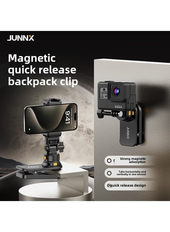 Generic Magnetic Backpack Clip Adaptable Camera Gopro360 Shadow Stone X4 Outdoor Live Shooting Mobile Phone Bracket-Color:Backpack Clip  + Mini Adapter (action Camera)  - Image 2