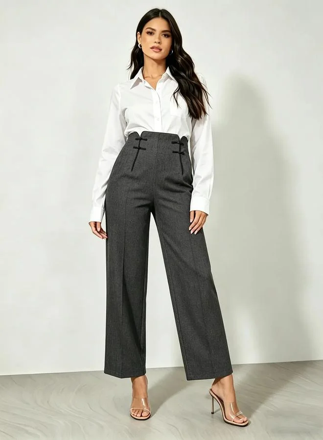 Take Two Grey High Rise Straight Leg Workwear Pants