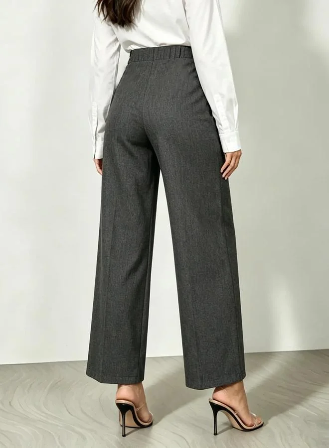 Take Two Grey High Rise Straight Leg Workwear Pants