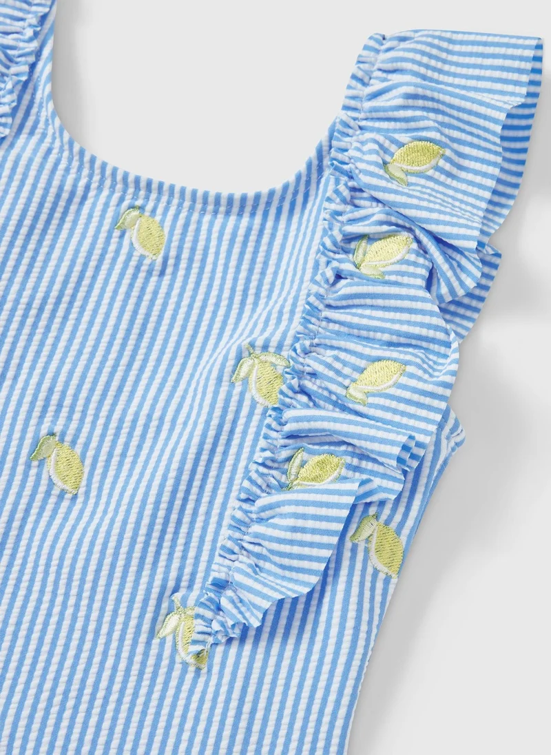 ماتلان Girls Blue Stripe Lemon Frill Swimming Costume