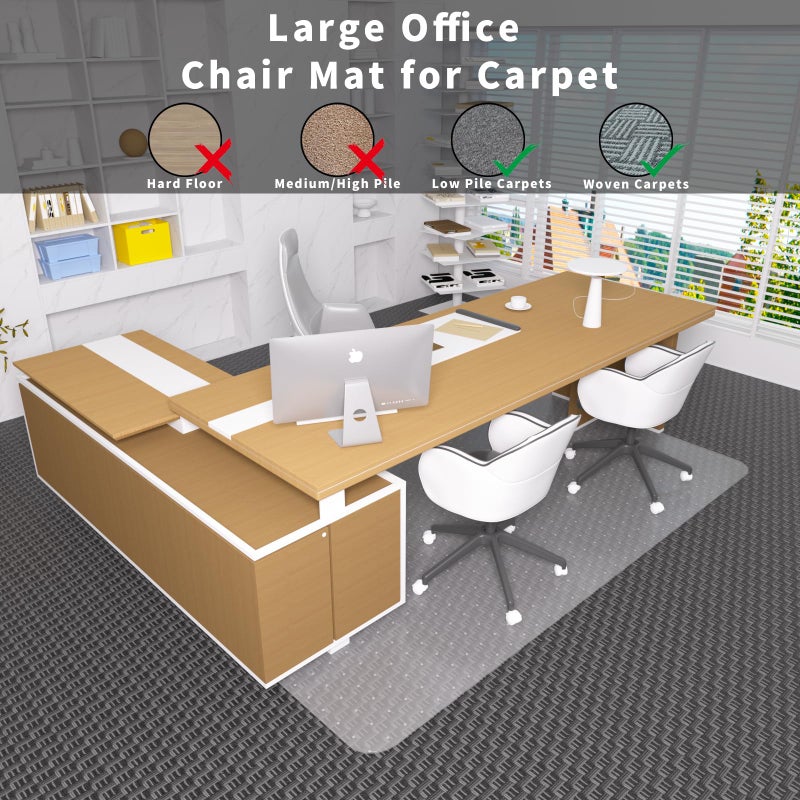 PHOUZIN Office Chair Mat for Carpeted Floor, 63"x51" Clear Desk Mat for Carpet Large Protector Floor Mat On Low Pile Carpets, Easy Glide Rolling Plastic Floor Mat, Computer Chair Mat for Home Office - Image 4