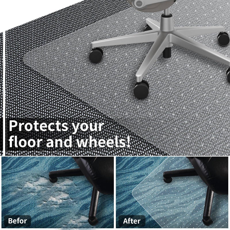 PHOUZIN Office Chair Mat for Carpeted Floor, 63"x51" Clear Desk Mat for Carpet Large Protector Floor Mat On Low Pile Carpets, Easy Glide Rolling Plastic Floor Mat, Computer Chair Mat for Home Office - Image 5